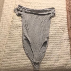 Size small gray body suit off the shoulder